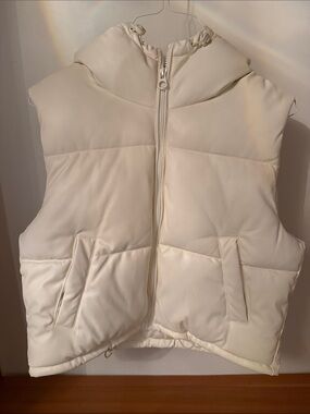Cream Puffer Vest with hood